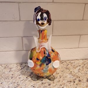 Vintage Collectible Murano Handblown Art Glass Clown Decanter